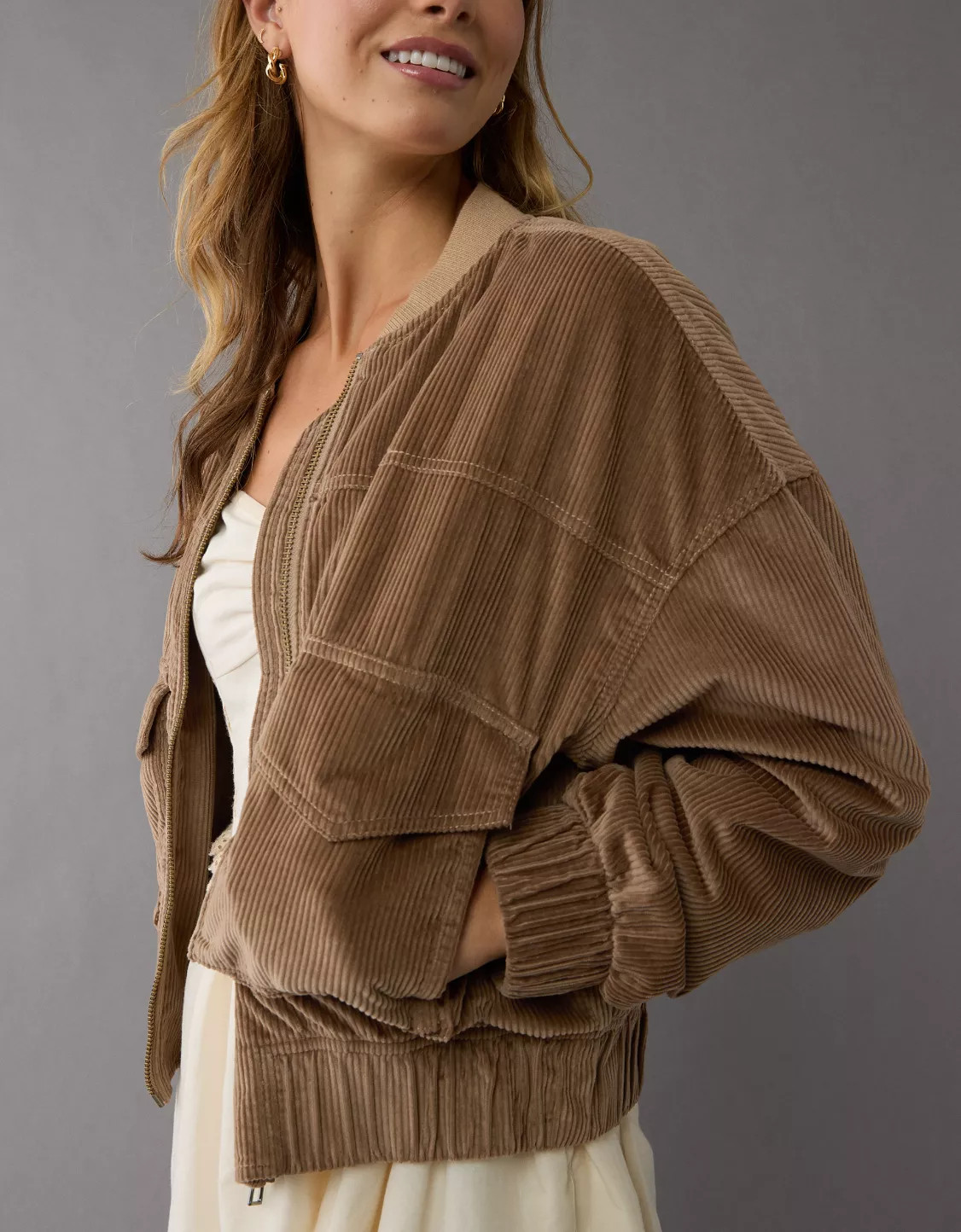 AE Oversized Corduroy Bomber Jacket | American Eagle Outfitters (US & CA)