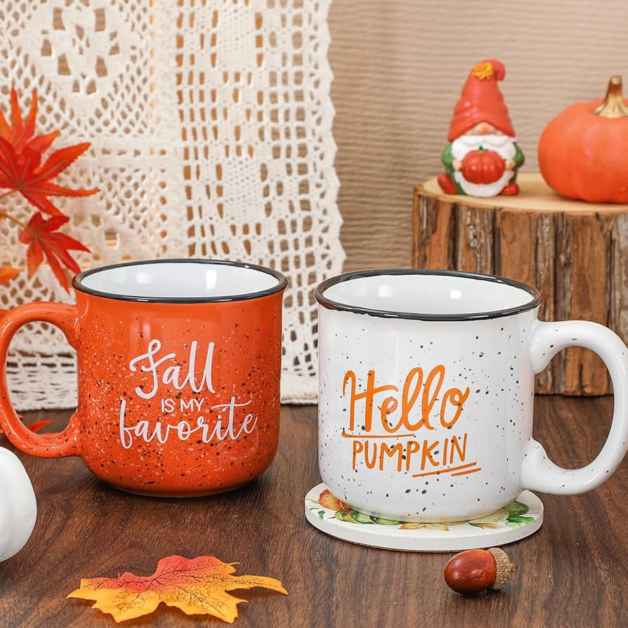 FYSUIMU 2 x Autumn Coffee Cups Orange White Hello Pumpkis Drinking Cup for Autumn Thanksgiving Ta... | Amazon (DE)