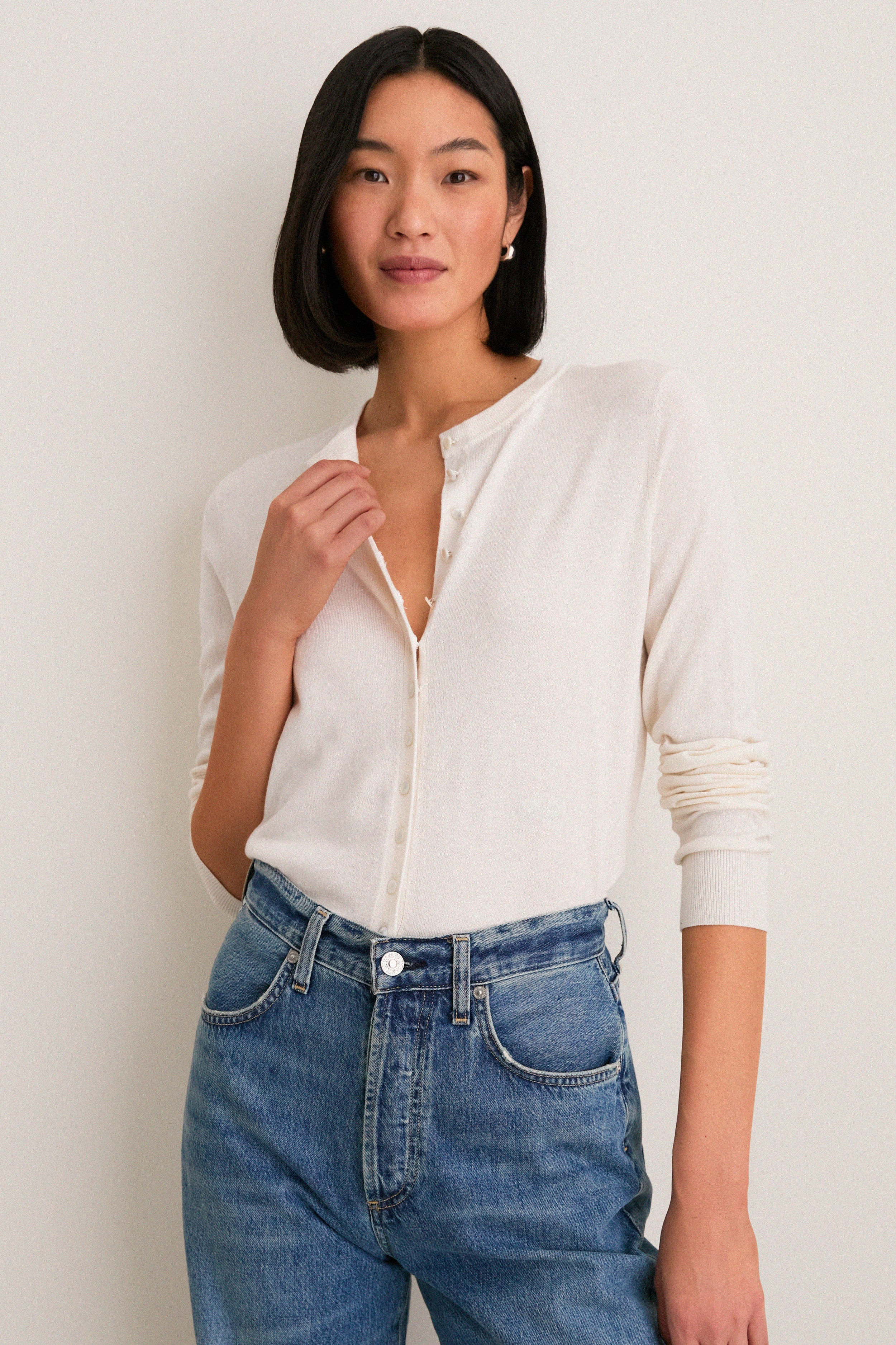 Ivory Cashmere Silk Spencer Cardigan | Tuckernuck (US)