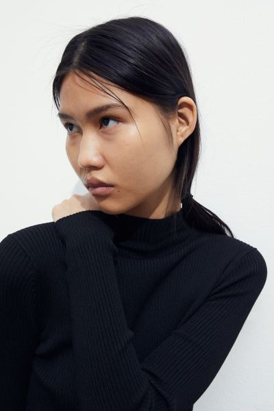 Rib-knit Mock Turtleneck Dress - Black - Ladies | H&M US | H&M (US + CA)