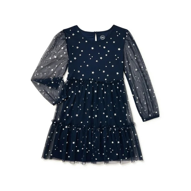 Wonder Nation Girls Foil Mesh Dress Sizes 4-18 & Plus - Walmart.com | Walmart (US)