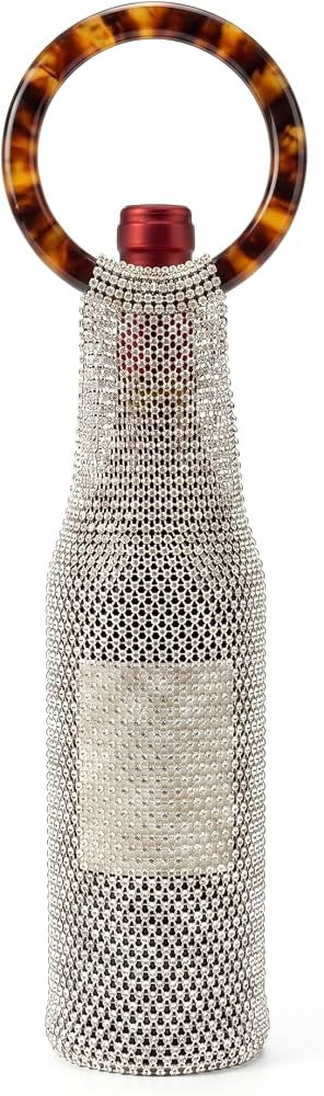 SHIMALLFINE Rhinestone Mesh Wine Bag Stylish Resin Handle Tote Champagne Bottle Reusable Gift Pou... | Amazon (US)