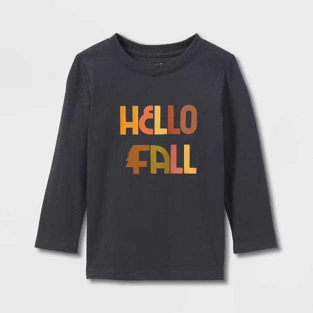 Toddler Boys' 'Hello Fall' Long Sleeve Graphic T-Shirt - Cat & Jack™ Charcoal Gray | Target