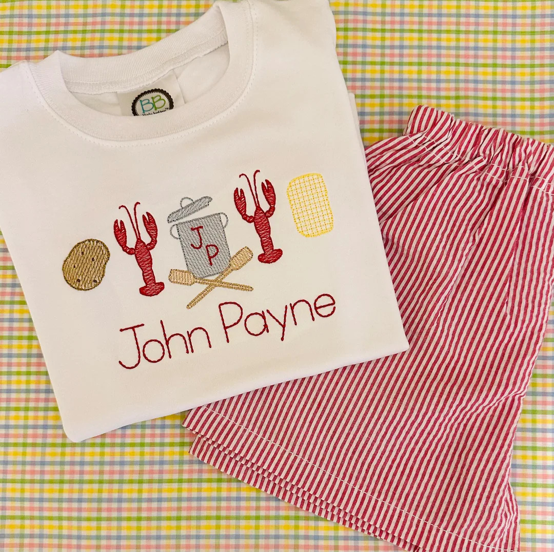 Crawfish Boil Shirt / Crawfish Vintage Embroidery / Crawfish Boil Outfit / Crawfish Gingham Seers... | Etsy (US)