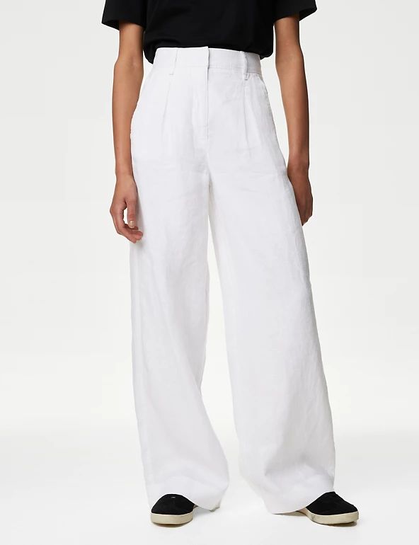Pure Linen Wide Leg Trousers | M&S Collection | M&S | Marks & Spencer IE