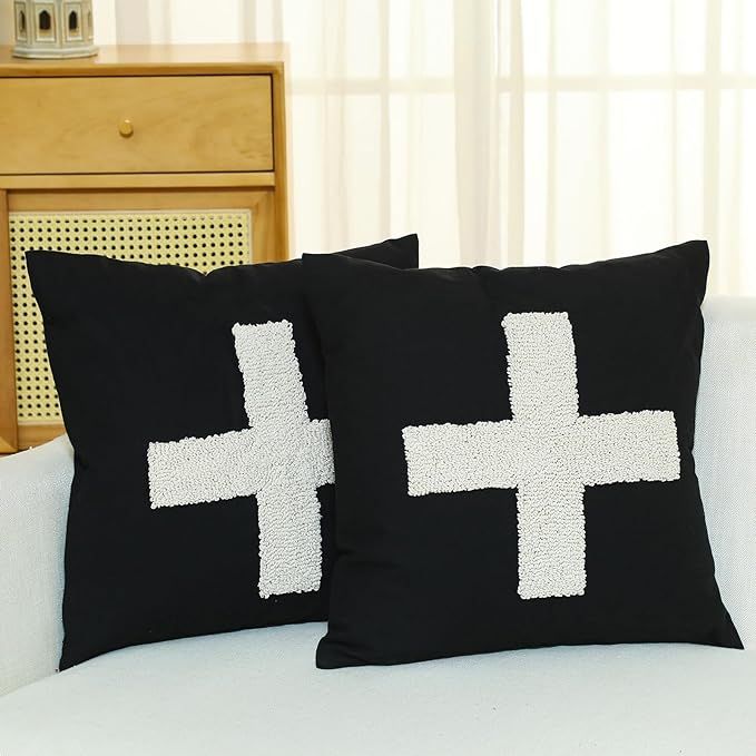 Suzile 2 Pcs Black Pillows with Swiss Cross Throw Pillows Plus Crosses Decorative Cushion for Cou... | Amazon (US)