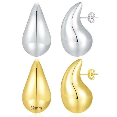 Apsvo Extra Large Chunky Gold Hoop Earrings for Women 2 Pairs Set, Dupes Earrings Teardrop Lightweight Waterdrop Tear Drop Hoops, Hypoallergenic Gold Plated Earrings Fashion Jewelry | Amazon (US)