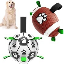 QDAN Dog Soccer Ball Football Set - 2 PCS Dog Balls with Strap for Tug of War, Soccer Ball Footba... | Amazon (US)