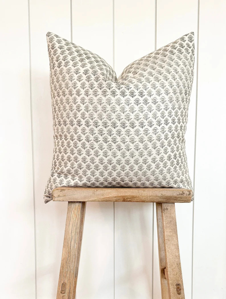 Neutral Handblock Pillow Cover Tan Cream Black Neutral Home Decor Modern Farmhouse 18x18 20x20 22... | Etsy (US)