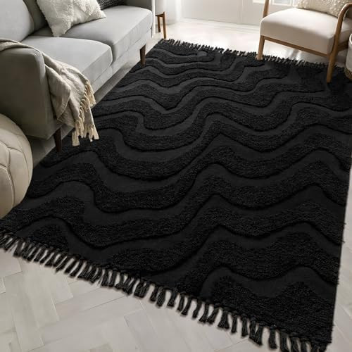 Black Rug 4’x6’ Rugs for Bedroom Living Room Dining Room Office Boho Washable Area Rugs Large... | Amazon (US)
