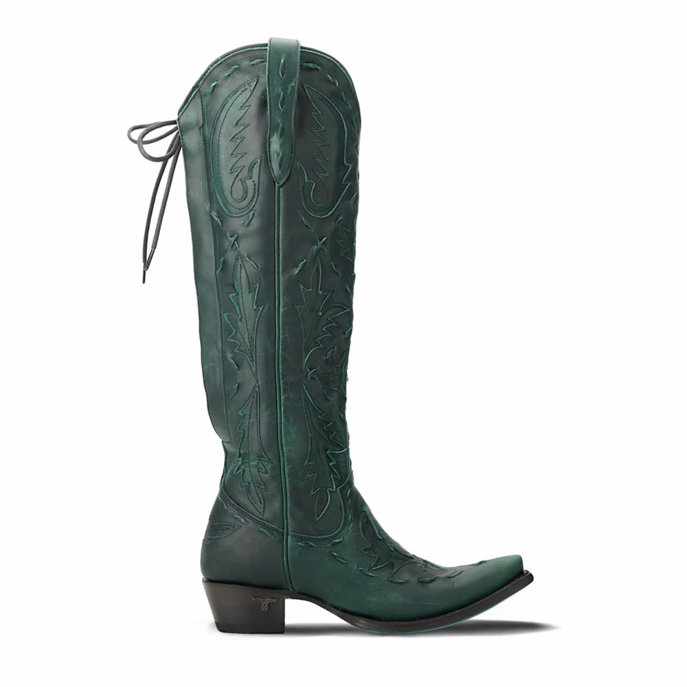 Shop Green Womens Lane Reverie Overlay Corset Tooled-Inlay Snip Toe Cowboy Boots | Shoebacca