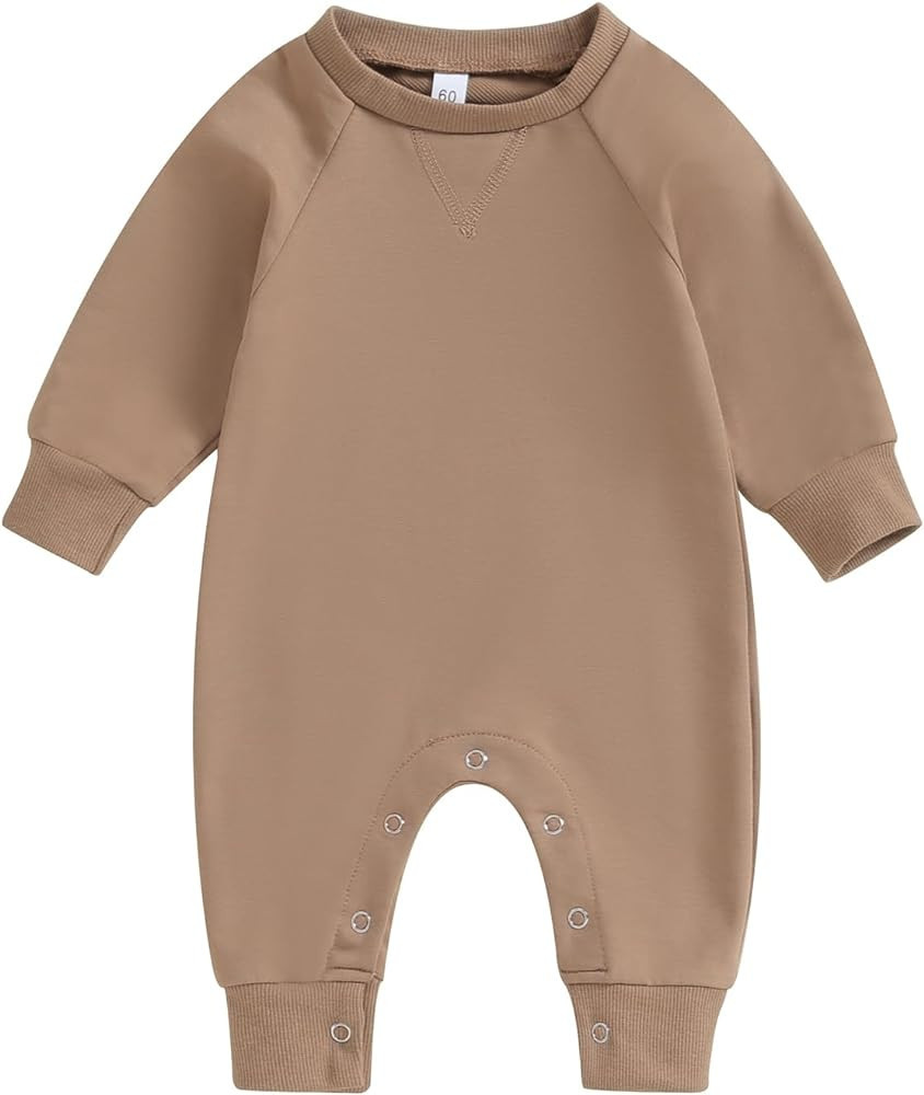 AEEMCEM Newborn Infant Baby Boy Girl Clothes Solid Color Long Sleeve Romper Jumpsuit Playsuit One... | Amazon (US)