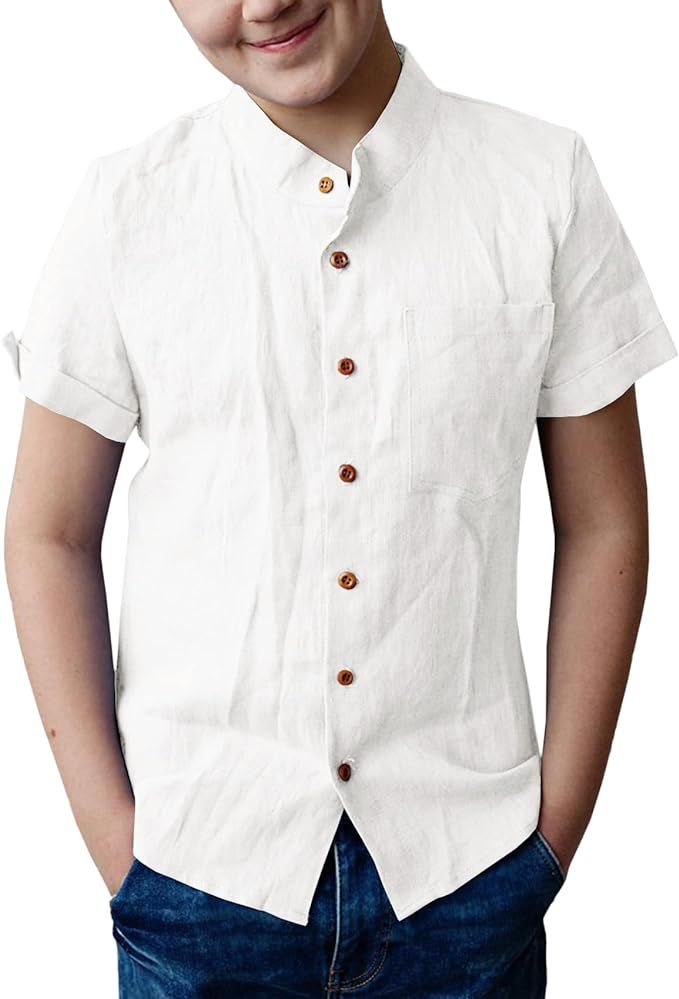 Bbalizko Boys Linen Button Down Henley Shirts Casual Short Sleeve Summer Beach T Shirts Tops with... | Amazon (US)