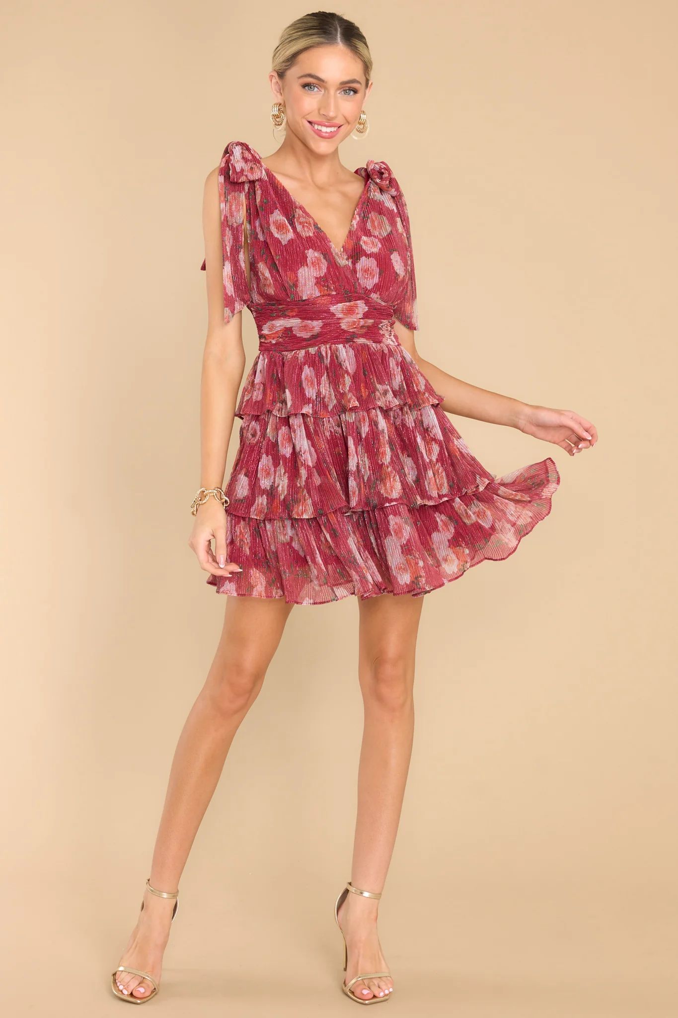 Tailored To Me Burgundy Floral Print Dress | Red Dress 