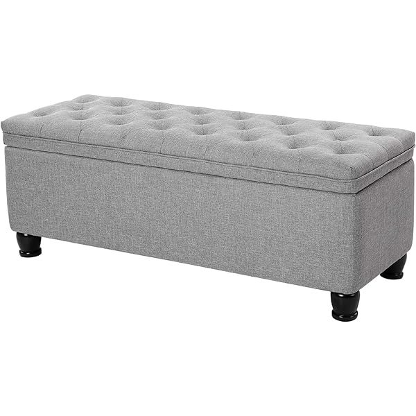 BELLEZE 48" Rectangular Gray Storage Fabric Ottoman Bench Tufted Footrest Lift Top | Amazon (US)