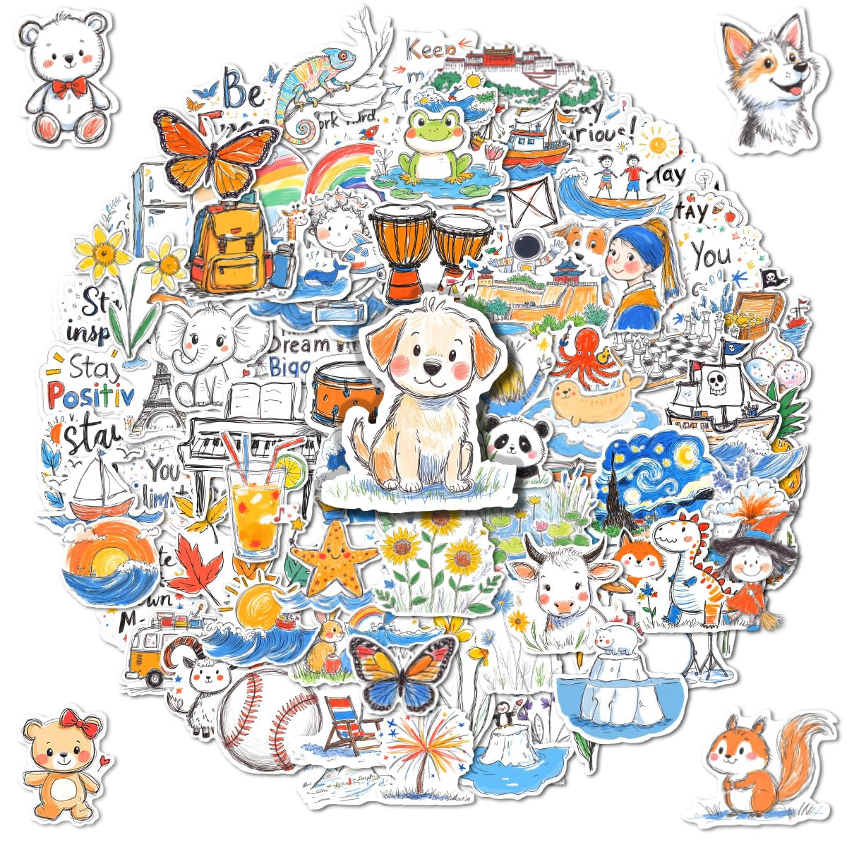 SIIXU Art Vinyl Stickers 200pcs Pack - Cute Simple Line Drawing Waterproof Sticker for Kids, Teen... | Amazon (US)