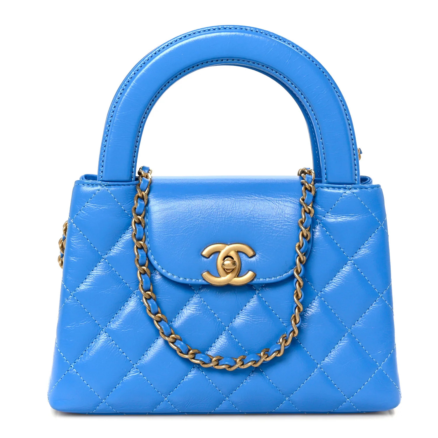 Shiny Aged Calfskin Quilted Nano Kelly Shopper Blue | FASHIONPHILE (US)