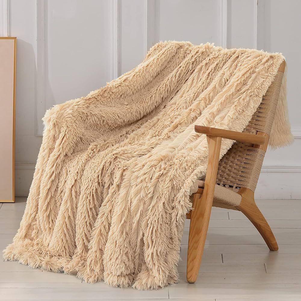 Decorative Extra Soft Faux Fur Throw Blanket 50"x60",Solid Reversible Fuzzy Lightweight Long Hair... | Amazon (US)