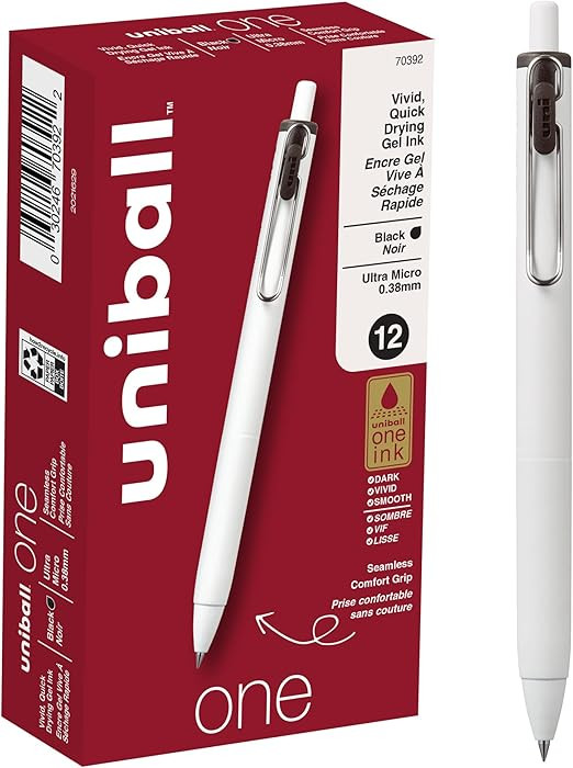 Uniball One Gel Pen 12 Pack; 0.38mm Ultra Micro Black Pens; Gel Ink Pens | Office Supplies Sold b... | Amazon (US)