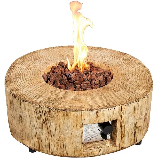 UIXE 28' Gas Fire Pit Stump Table, Outdoor Propane Round Firepit W/ Lava Rock & Cover | Walmart (US)