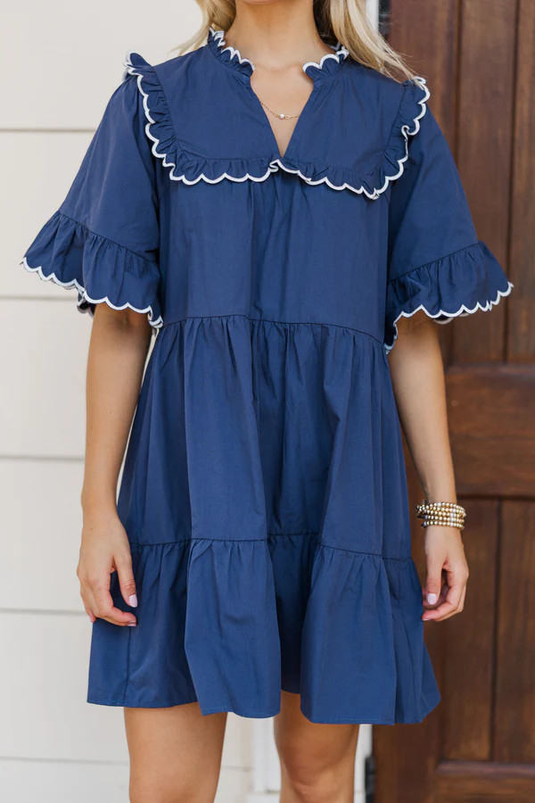 Whatever I Want Navy Scalloped Dress | The Mint Julep Boutique