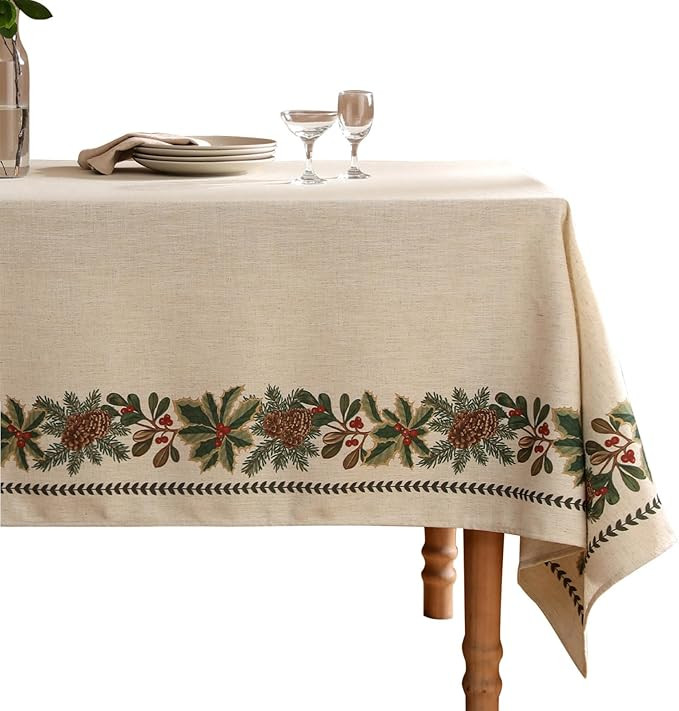 ISAENNE Designer Christmas Linen Table Cloth for Rectangle Table,Light Beige Western Tablecloth,W... | Amazon (US)