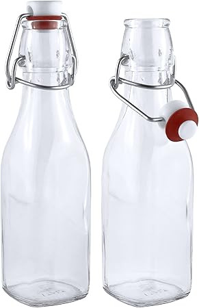 Estilo Easy Cap Glass, Square, 8.5 oz, Set of 6-Clear swingtop bottle, Standard | Amazon (US)