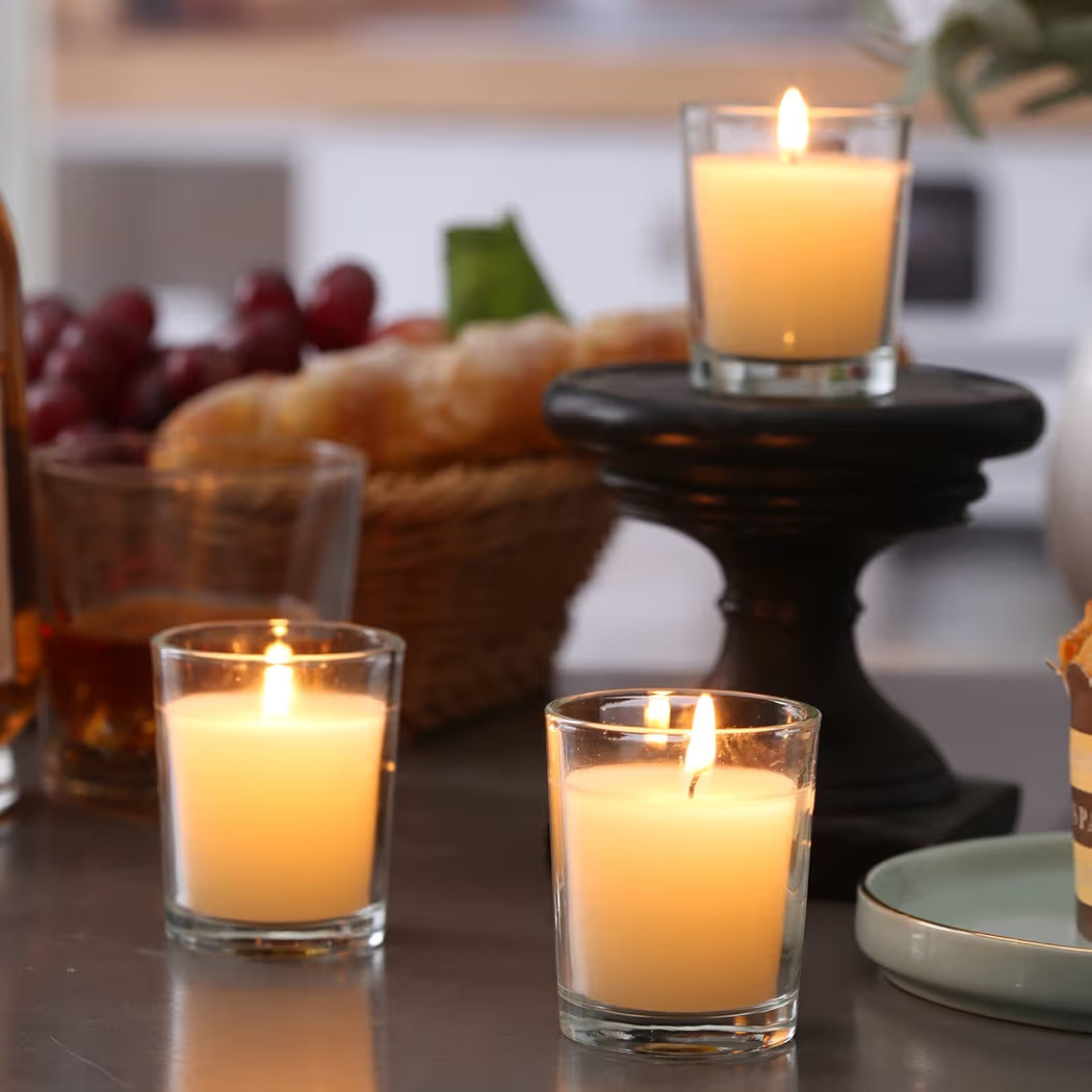 flamecan 24 Pack Clear Glass Filled Ivory Votive Candles. Unscented Votive Candles for Home Déco... | Amazon (US)