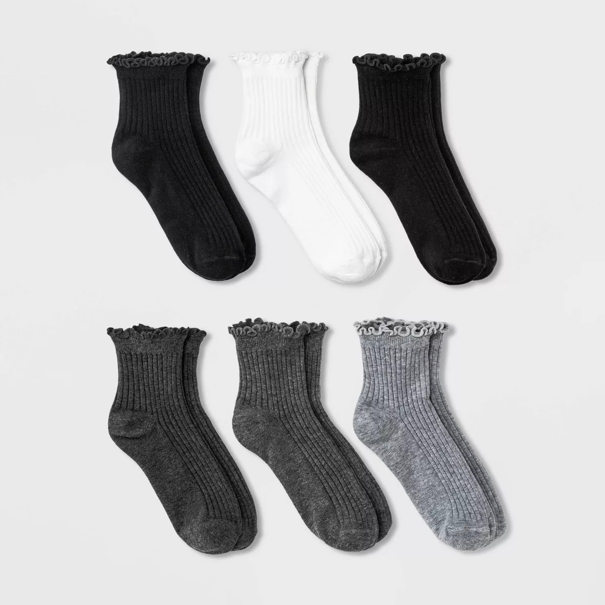 Women's Lettuce Edge 6pk Ankle Socks - A New Day™ Black/White/Gray 4-10 | Target
