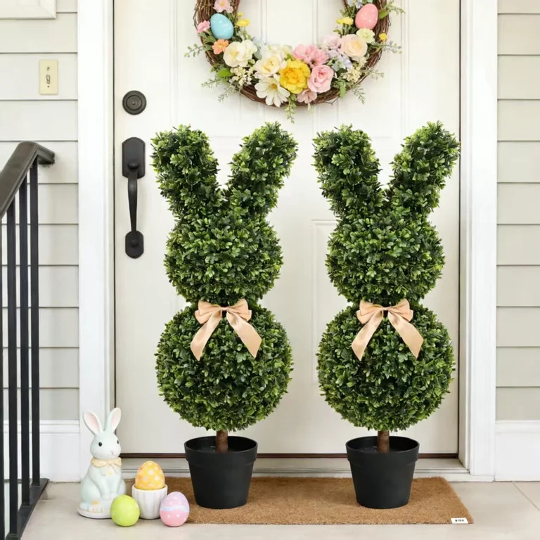 35inch Artificial Rabbit Topiary Trees, Easter Bunny Topiaries with Plastic Planter Pot | Walmart (US)
