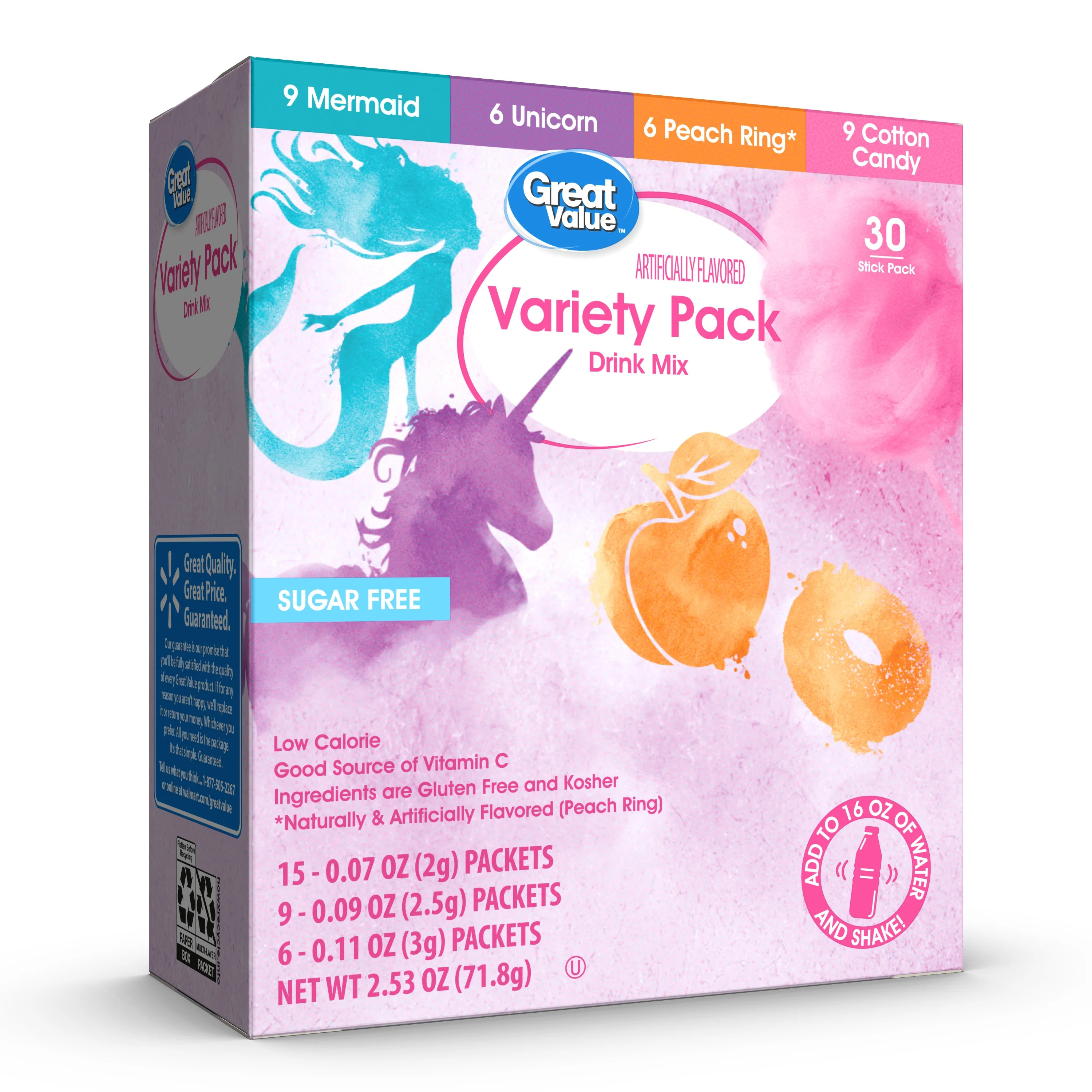 Great Value Sugar-Free WaterTok Variety Pack Drink Mix, 2.53 oz, 30 Count | Walmart (US)