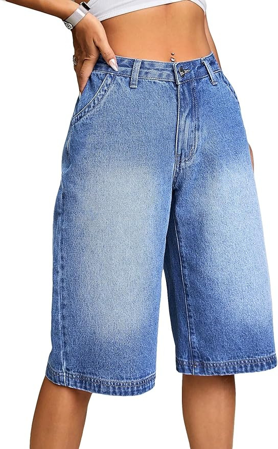 Milumia Women's Wide Leg Capri Jeans Low Waisted Loose Denim Capris Bermuda Shorts | Amazon (US)