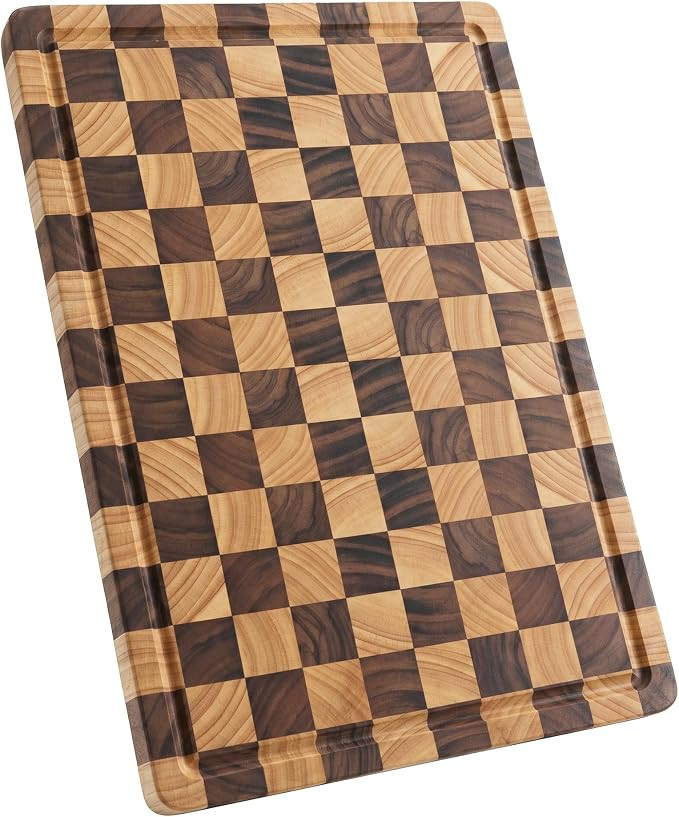End Grain Checkerboard Cutting Board, Premium Butcher Block with Juice Groove & Built-in Handles,... | Amazon (US)