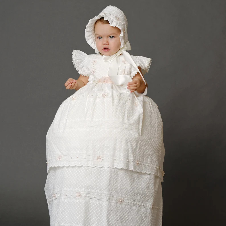 Burbvus Christening Gown for Girls G040 | Baby Girl Baptism Outfit 100% Premium Cotton Very Comfo... | Etsy (US)