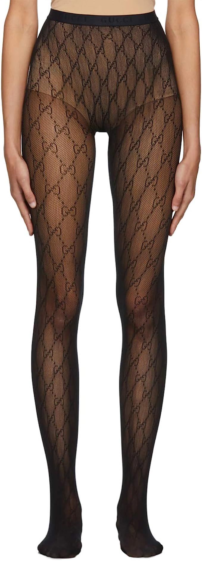 Double G Designer Inspired Lace Leggings Tights Pantyhose Stockings Hosiery in Black White Brown | Amazon (US)
