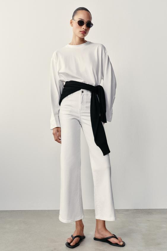 Zara - Z1975 High-Waisted Culotte Comfort Jeans - White - 25 (Us 0) - Woman | Zara US