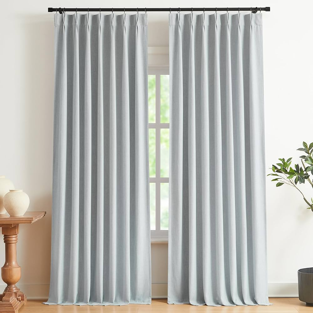 Vision Home Blue Fog Pinch Pleated Full Blackout Curtains Linen Blended Room Darkening Window Cur... | Amazon (US)