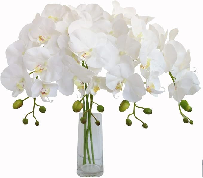 Jasming 4pcs Real Touch Orchid Flowers Artificial Branches Green Stems Arrangement for Wedding Ho... | Amazon (US)