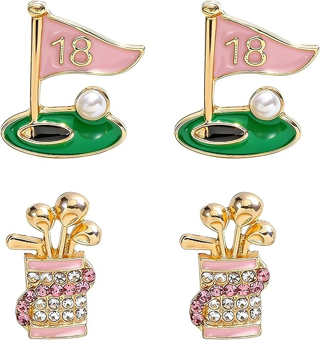 4 Pcs Golf Earrings Studs Sets for Women, Fashion Sports Earring Studs Stackable Golf Jewelry for... | Amazon (US)
