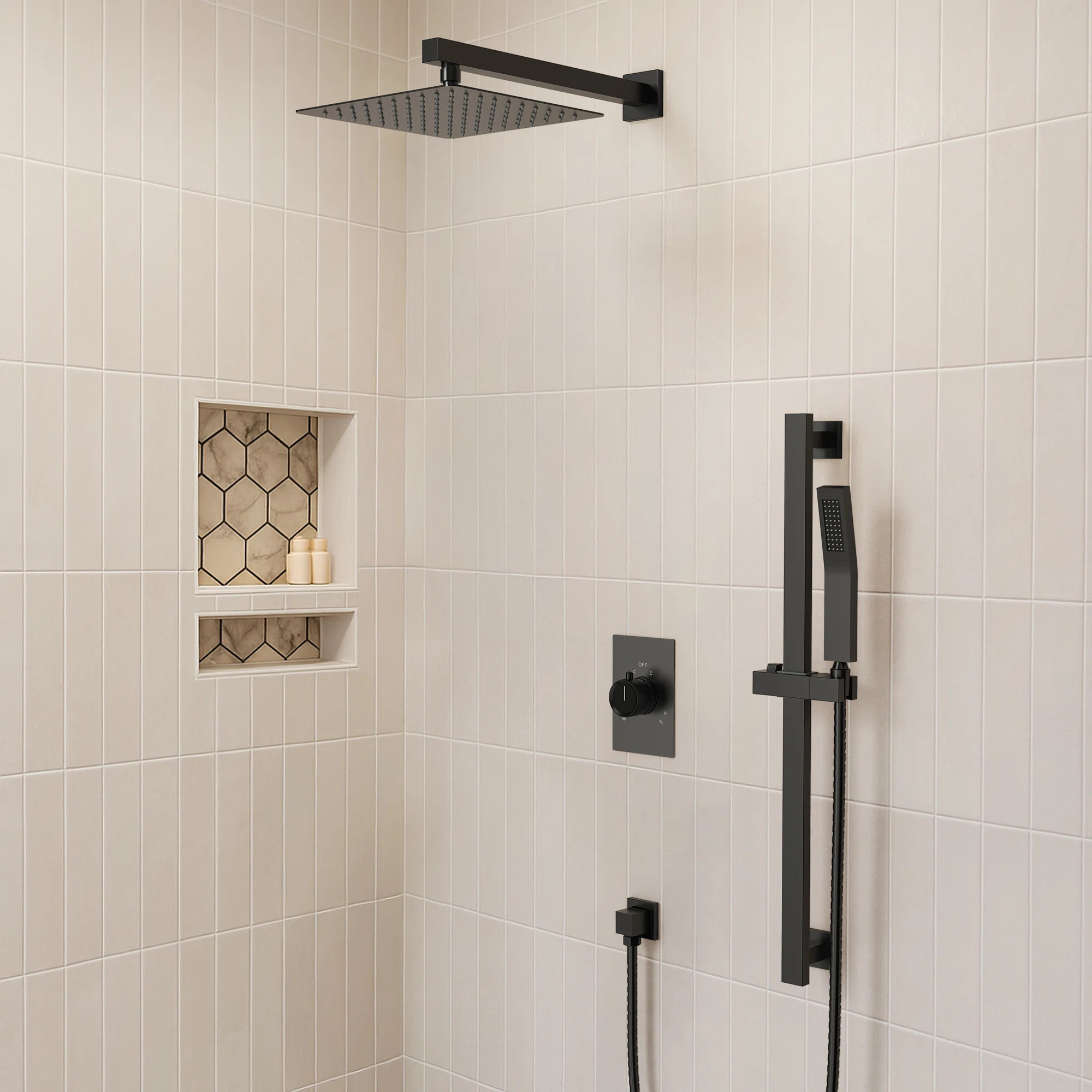 Pressure Balanced Complete Shower System, 10" Rain Shower Head with Handheld Spray, Slide Bar SFS... | Wayfair North America