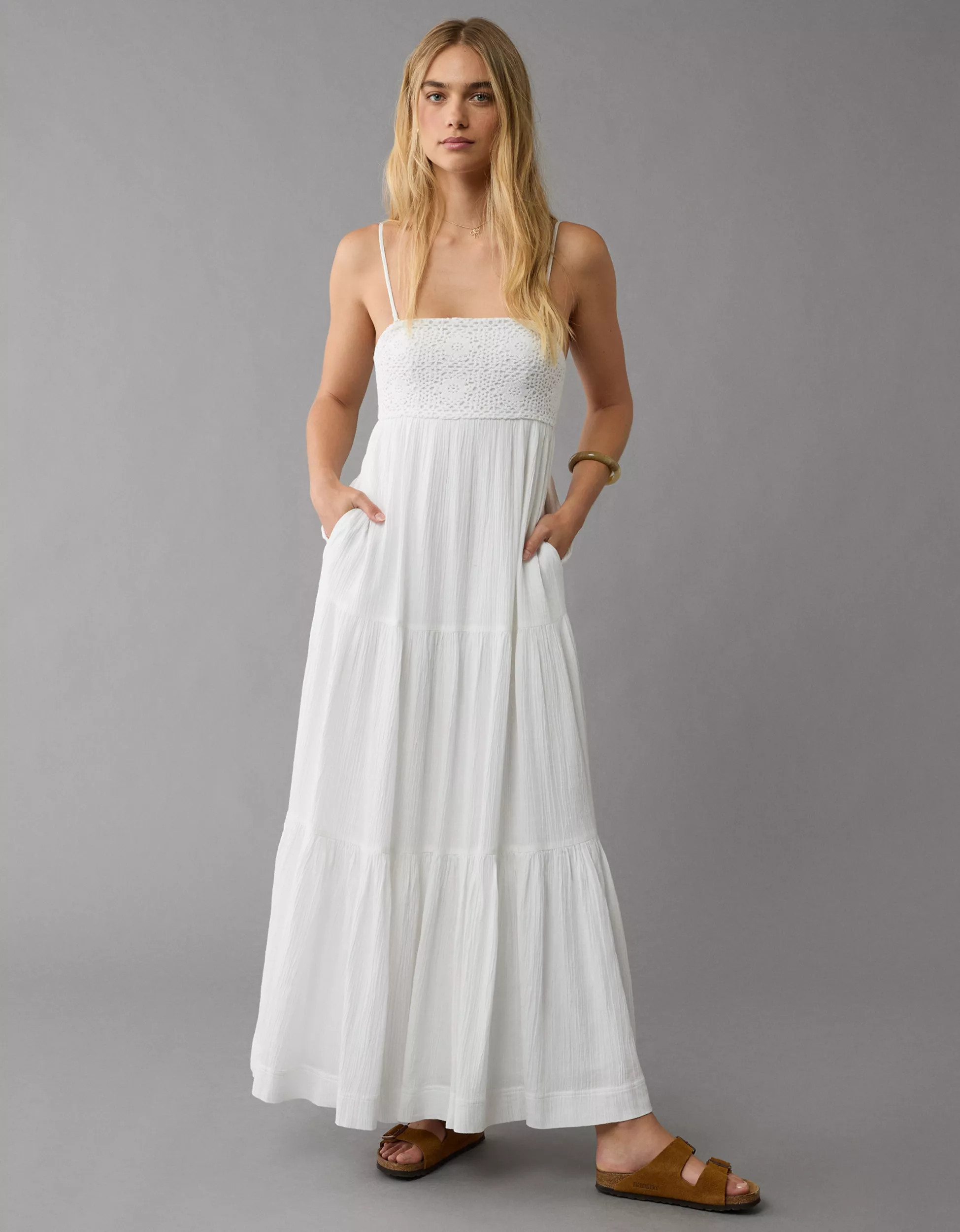 AE Strapless Crochet Babydoll Maxi Dress | American Eagle Outfitters (US & CA)