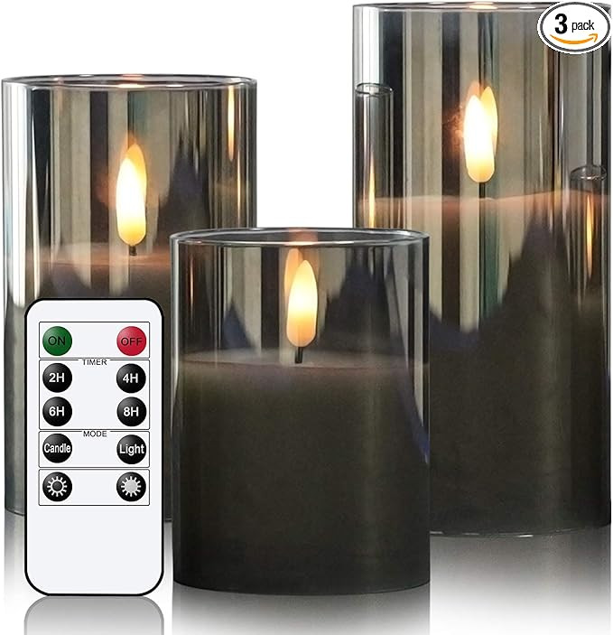 GenSwin Glass Flameless Candles with Remote Battery Operated Flickering LED Pillar Candles Real W... | Amazon (US)