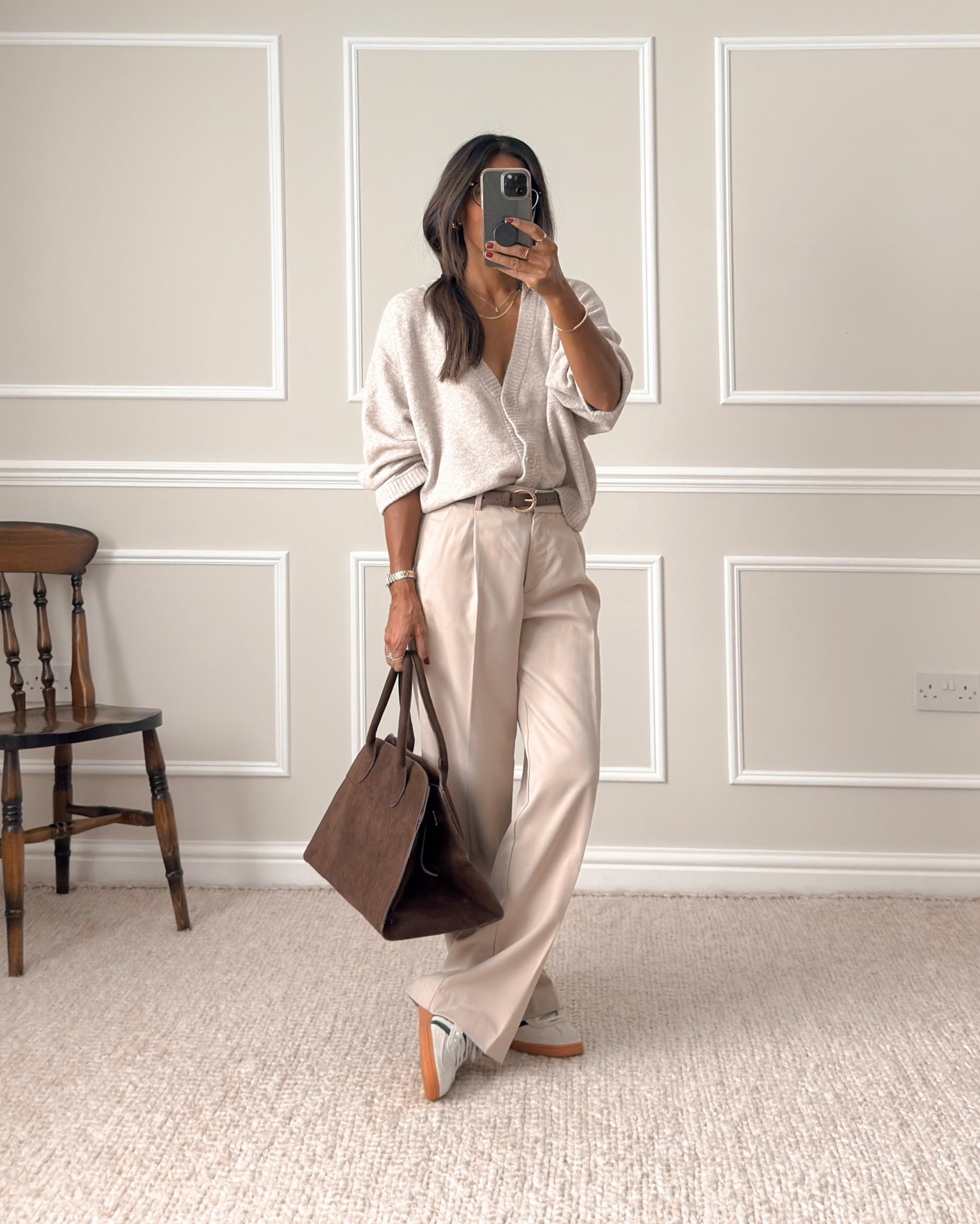 Cardigan - this was a popular look from last year. The cardigan is available again so linking for you. Recommend sizing down as this is quite oversized. Also tagging the brown version which I love too.

Wide leg trousers - mine are from last year. I’m currently looking to see if the same pair are brought back for this season or if I can find a similar alternative for you. Will link if something becomes available.



#LTKuk #LTKautumn