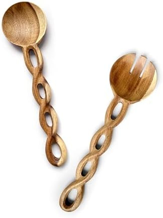 13" Wood Salad Tongs For Serving, Acacia Wood Kitchen Utensils Set, Salad Mixing Dinner Fork and ... | Amazon (US)