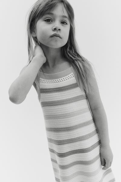 Crochet-look Dress - Square Neckline - Sleeveless - White/striped - Kids | H&M US | H&M (US + CA)