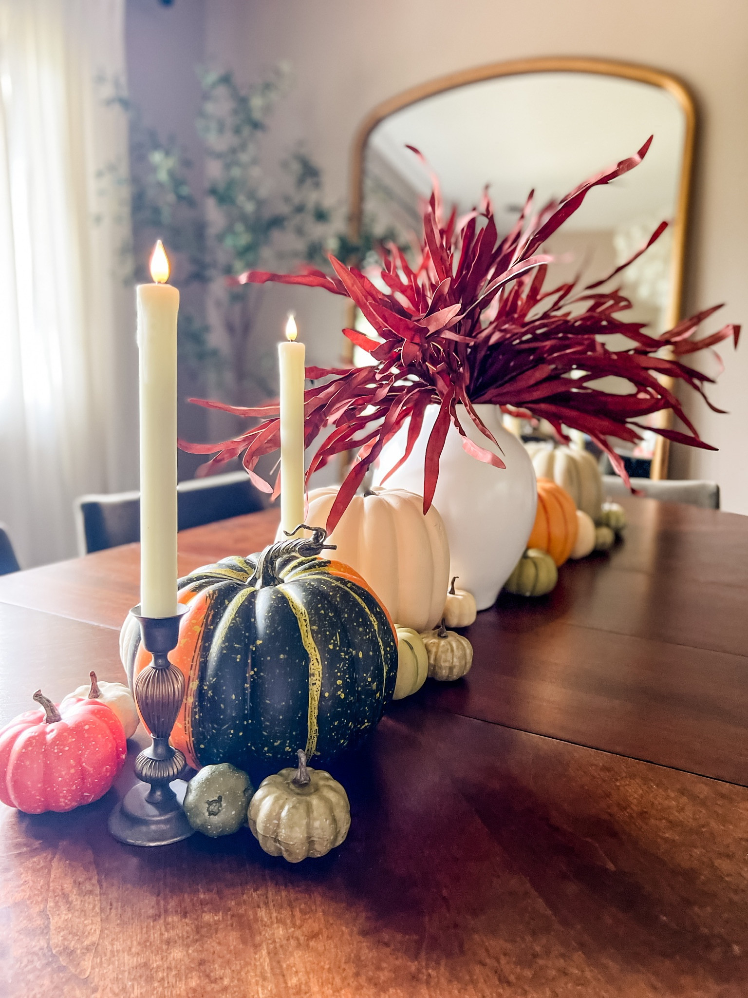 Decided to getting dining room ready for Fall! These frameless taper candles are so pretty and the perfect addition to my tablescape 👏🏼

Pumpkins, faux pumpkins, vase , target, target home, velvet dining chair, leaner mirror, olive tree, faux tree, Taper candles, frameless candle, battery operated candles, fall decor, seasonal decor , holiday, holiday decor, faux stems, faux florals, fall stems, budget friendly home decor, dining room, tablescape, living room, Amazon, Amazon home, Amazon must haves, Amazon finds, amazon favorites, Amazon home decor, #amazon #amazonhome 

#LTKSeasonal #LTKHoliday #LTKhome