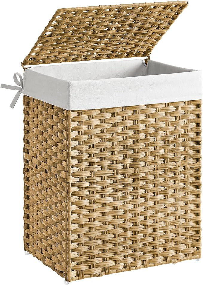 SONGMICS Handwoven Laundry Hamper, 23.8 Gal (90L) Synthetic Rattan Clothes Laundry Basket with Li... | Amazon (US)