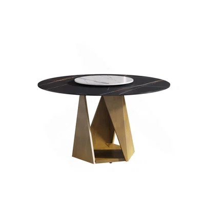 Round Marble Dining Table With Bronze Iron Metal Base, Artificial Marble For 6-8 People, 31.5" Artificial Stone Turntable | Wayfair North America