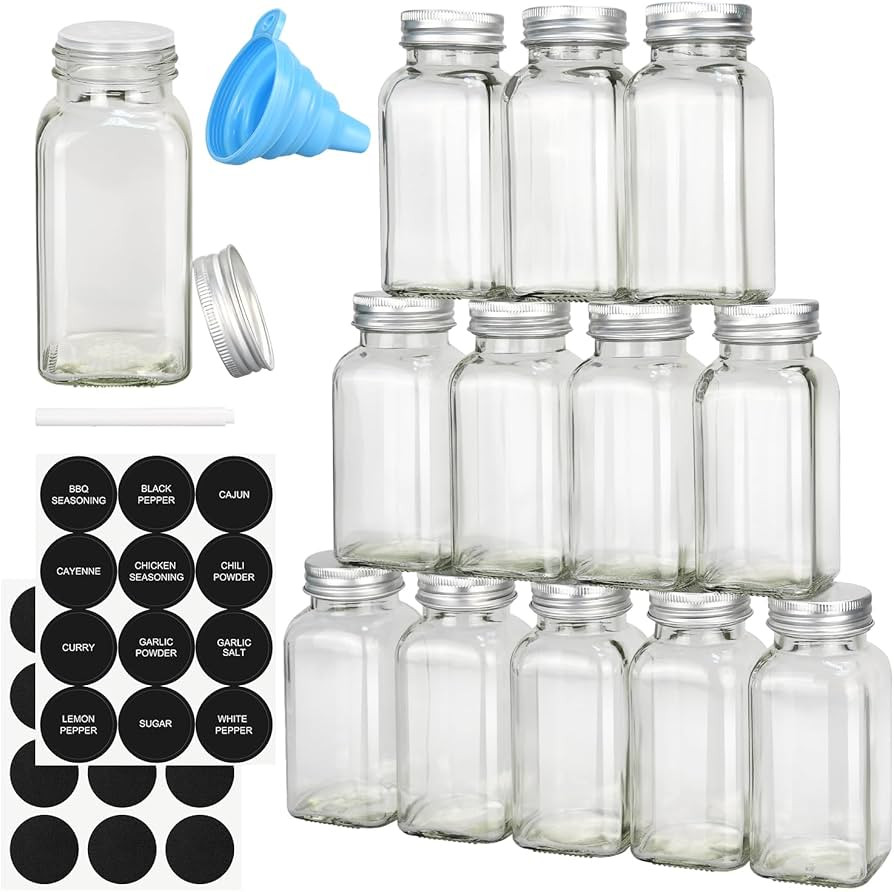 DkOvn 12pcs Glass Spice Jars, 4oz Empty Spice Jars with Metal Caps, Labels, Shaker Lids, Collapsi... | Amazon (US)