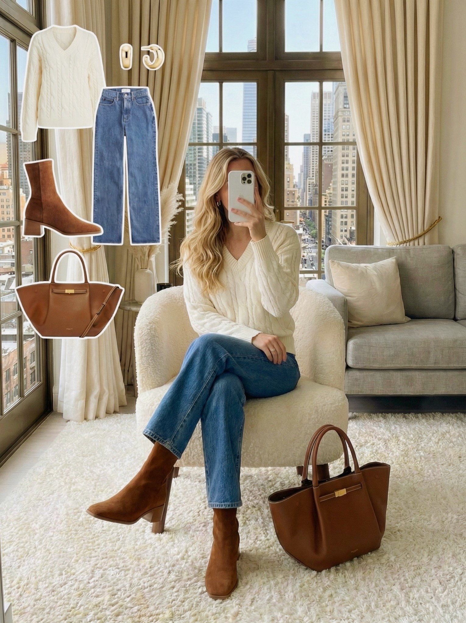 ✨ Classic Winter Neutrals ✨

A cozy everyday look built around soft cream tones and warm caramel accents. The cable knit sweater adds texture and comfort, paired with straight leg denim for an effortless, timeless base. Rich suede boots tie the palette together and bring in that seasonal warmth.

Finished with a structured brown tote and minimal gold hoops for a clean, polished touch perfect for errands, casual plans, or a relaxed city day.

🤎 Style Notes:
• Cable knit sweater for soft winter texture
• Straight leg denim for an easy classic fit
• Suede ankle boots for warmth and richness
• Structured tote to elevate the outfit
• Gold hoops for a simple refined finish

Everything linked and ready to shop ✨

#LTKootd #LTKgrwm